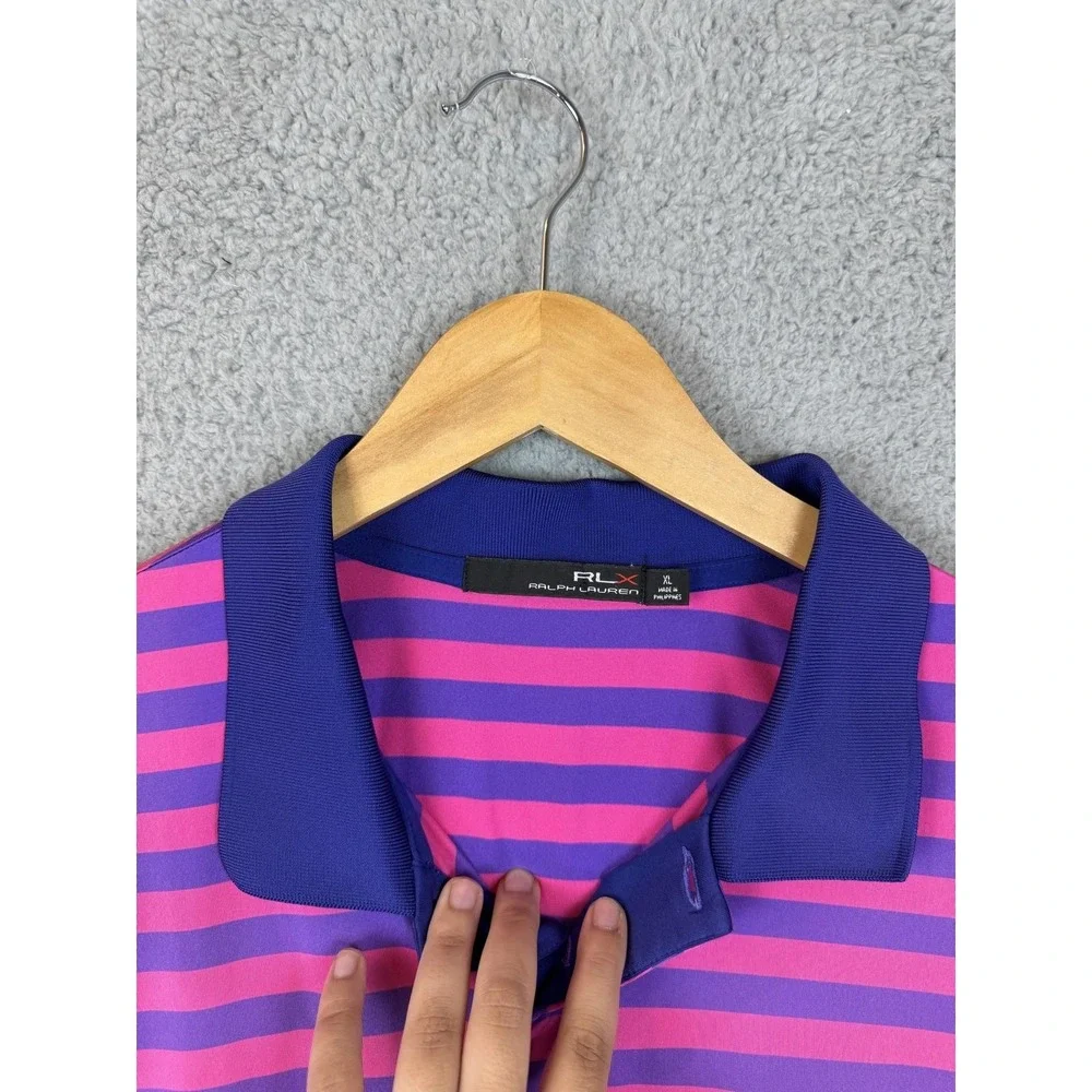 RLX Ralph Lauren Polo Shirt Mens XL Pink Purple Stripe Golf Performance Jersey